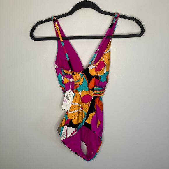 NWT TRINA TURK Gemini Plunge One Piece Floral Bright Color 6 - Picture 3 of 6